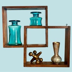 Vintage Display Shelf Mid Century Wood Floating Wall Shadow Box Curio Cabinet